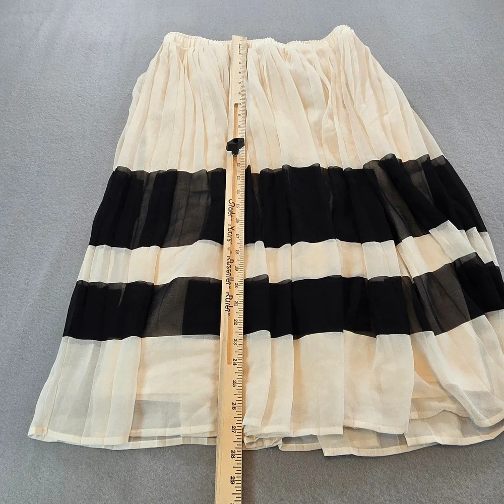 Who What Wear Pleated Midi Skirt Womens Medium Cream Black Striped Elastic Waist - Picture 6 of 6